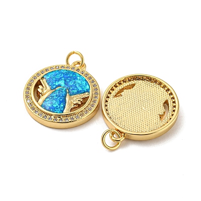 Brass Micro Pave Cubic Zirconia with Synthetic Opal Pendants KK-D096-05A-01-1