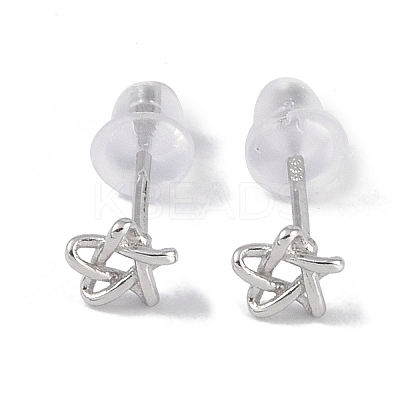 Anti-Tarnish Rhodium Plated 999 Fine Silver Star Stud Earrings for Women LS-EJEW-S215-03P-1