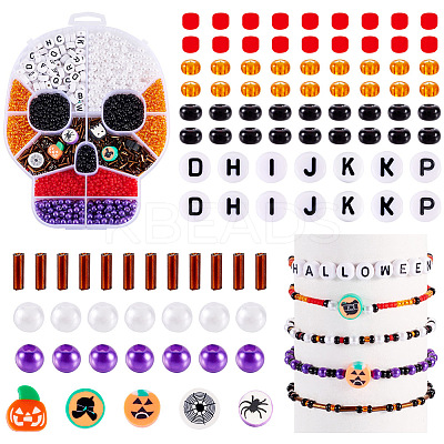 1 Set Halloween Theme DIY Glass & Resin & Polymer Clay Beads Bracelets Making Kits DIY-TAG0001-09-1