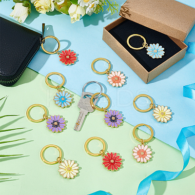 15Pcs 5 Colors Alloy Enamel Flower Keychain KEYC-NB00014-1