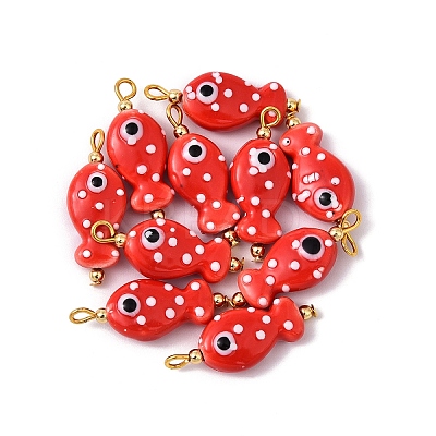 10Pcs Hand Painted Polka Dot Fish Porcelain Pendants PALLOY-YW00115-07-1