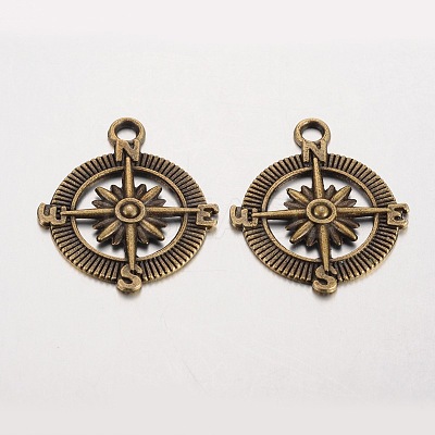 Compass Tibetan Style Alloy Pendants PALLOY-K110-25AB-NR-1