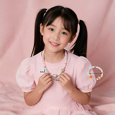 Rainbow Color Resin Beaded Stretch Bracelets & Necklaces for Kids WGBA309-01-1