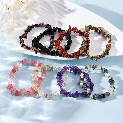 Chip Gemstone Stretch Beaded Bracelets for Kids BJEW-JB06305-1