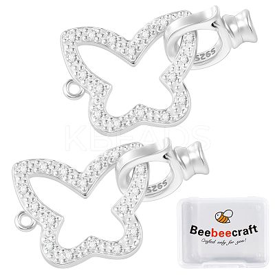 2Pcs 925 Sterling Silver Micro Pave Clear Cubic Zirconia Fold Over Clasps STER-BBC0008-47-1
