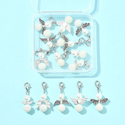 14Pcs 7 Styles ABS Plastic Imitation Pearl & Alloy Pendant Decorations HJEW-FS00042-02-1