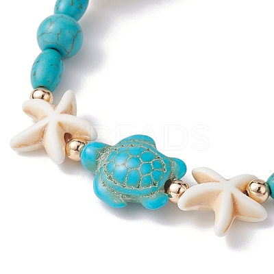 Turtle & Starfish Synthetic Turquoise Beaded Stretch Bracelet BJEW-JB09955-1