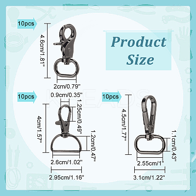 30Pcs 3 Styles Zinc Alloy Swivel Lobster Claw Clasps FIND-WR0009-68B-1