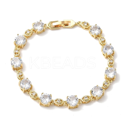 Clear Cubic Zirconia Flat Round & Oval Link Chains Bracelet BJEW-G773-07G-1