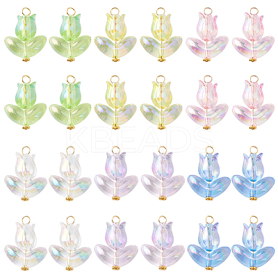 24Pcs 6 Colors Tulip Transparent Acrylic Pendants PALLOY-GO00051-1