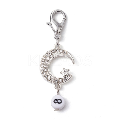 10Pcs 10 Style Moon Sun Alloy Rhinestone Pendant Locking Stitch Markers with Acrylic Number HJEW-JM01482-1