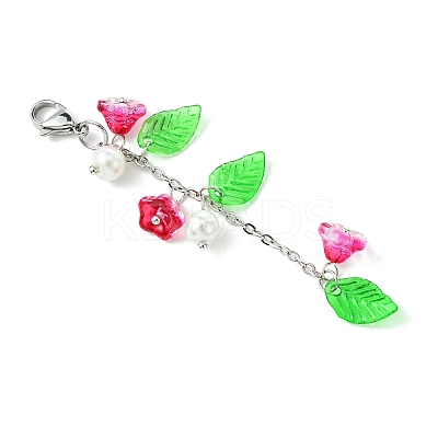Trumpet Flower Glass & Leaf Acrylic Pendant Decorates HJEW-JM01653-1