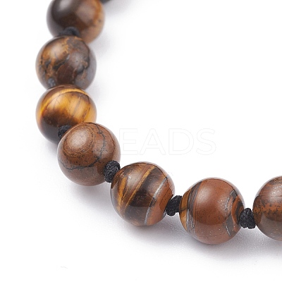 8mm Round Natural Tiger Eye Braided Beads Bracelet BJEW-JB07083-01-1