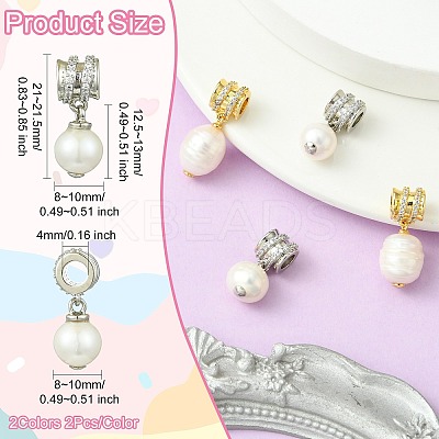 4Pcs 2 Colors Rack Plating Brass Micro Pave Clear Cubic Zirconia Pendants KK-CJ0002-71-1