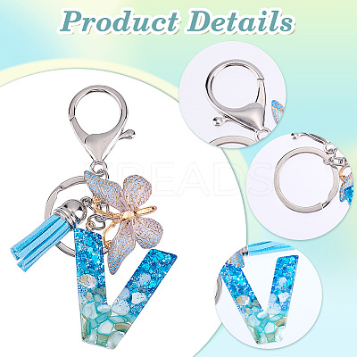 1Pc Resin Letter & Acrylic Butterfly Tassel Keychains KEYC-GF0001-19C-1