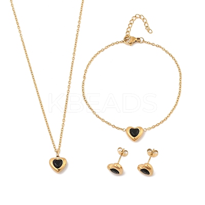 Heart 304 Stainless Steel Micro Pave Cubic Zirconia Pendant Necklaces & Bracelets & Stud Earrings Sets for Women SJEW-C004-13G-04-1