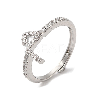 Rack Plating Brass Cubic Zirconia Arabic Letters Adjustable Rings for Women RJEW-S407-10P-04-1