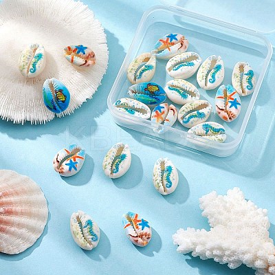 20Pcs Printed Natural Cowrie Shell Beads SHEL-YW0001-03D-1