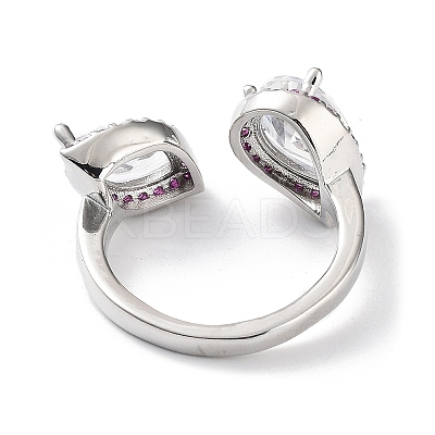 Horse Eye & Teardrop Rack Plating Brass Micro Pave Cubic Zirconia Open Rings RJEW-D020-08P-1