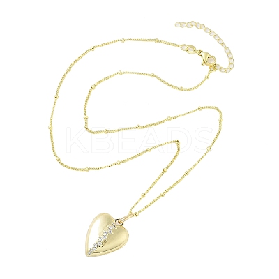 Brass Micro Pave Clear Cubic Zirconia Satellite Chain Locket Pendant Necklaces for Women NJEW-M009-03G-A-1