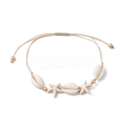 Synthetic Turquoise Beads with Natural Mixed Cowrie Shell Beads Anklet AJEW-AN00577-01-1