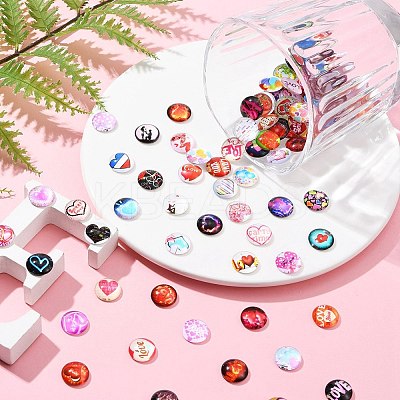 Valentine's Day Theme Flatback Glass Cabochons GGLA-N005-12mm-02-1