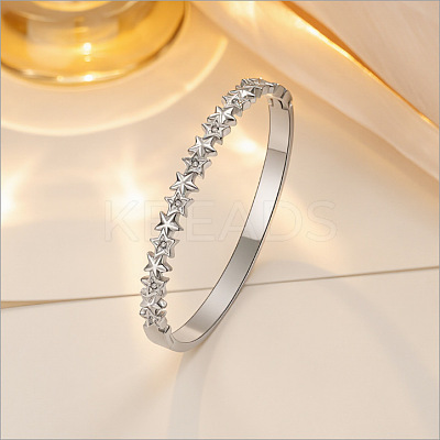 304 Stainless Steel Micro Pave Clear Cubic Zirconia Star Hinged Cuff Bangles for Women WG9322F-01-1