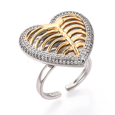 Brass Micro Pave Cubic Zirconia Adjustable Open Cuff Rings for Women RJEW-N051-06GP-1