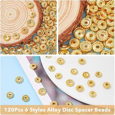120Pcs 6 Styles Rack Plating Alloy Spacer Beads KK-FH0004-68-1