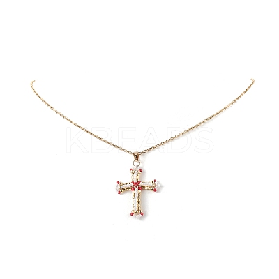 Japanese Seed Beaded Cross Pendant Necklace NJEW-MZ00013-1