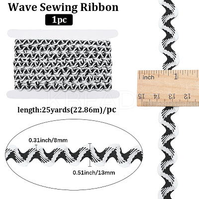24.5~25 yards Two Tone Polyester Wave Lace Trim Ribbon OCOR-GF0004-35B-1