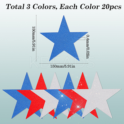 60Pcs 3 Colors Independence Day Theme Paper Glitter Star Wall Decoration AJEW-SP0001-11-1
