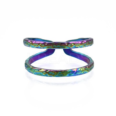 304 Stainless Steel Double Line Wrap Cuff Ring RJEW-N038-101-1