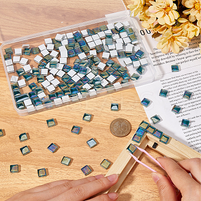 200Pcs Rainbow Color Glass Mosaic Tiles GLAA-SP0001-15-1