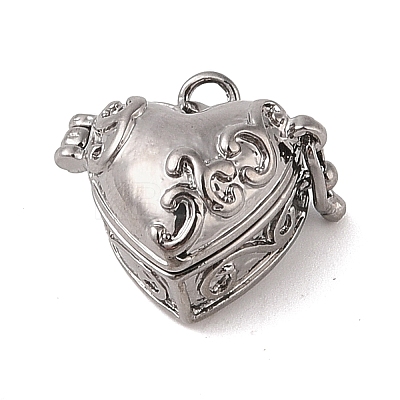 Carved Heart Rack Plating Brass Prayer Box Pendants KK-L101-22B-1