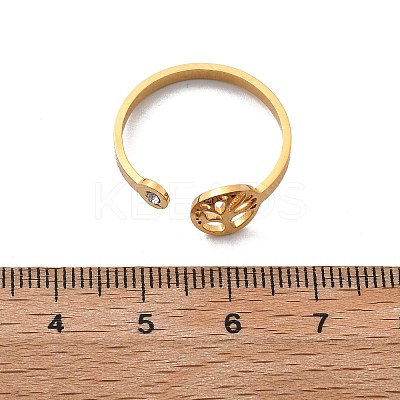 304 Stainless Steel Rhinestone Open Cuff Ring for Women LS-RJEW-F169-01G-07-1