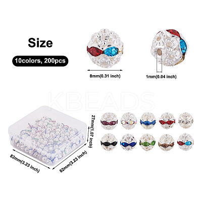 200Pcs 10 Colors Alloy Rhinestone Beads FIND-CW0001-09-1