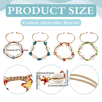 8Pcs 4 Colors Natural Cowrie Shell & Synthetic Turquoise Braided Bead Bracelets for Women BJEW-PH01902-1