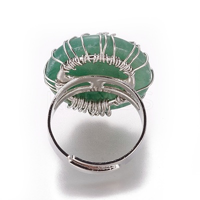 Adjustable Natural Green Aventurine Finger Rings RJEW-L090-A09-1