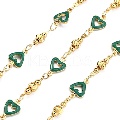 Brass Heart Link Chains KK-D368-03G-J-1