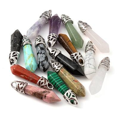 15Pcs 15 Style Natural & Synthetic Gemstone Pointed Pendants G-LS0001-75-1