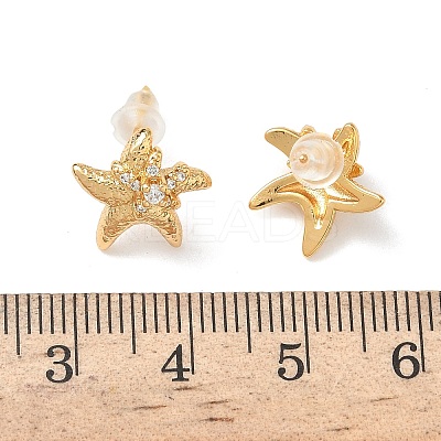 Starfish Brass Micro Pave Clear Cubic Zirconia Stud Earrings EJEW-Z152-03G-1