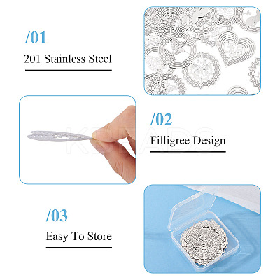 20Pcs 10 Styles 201 Stainless Steel Laser Cut Connector Charms STAS-TA0003-38-1