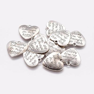 Tibetan Style Carved Words Alloy Heart Pendants TIBEP-Q043-190-RS-1
