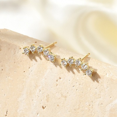 Brass Micro Pave Clear Cubic Zirconia Stud Earrings EJEW-R016-26G-15-1
