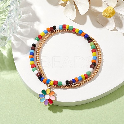 Glass Seed Double Layer Multi-strand Bracelets BJEW-MZ00055-02-1