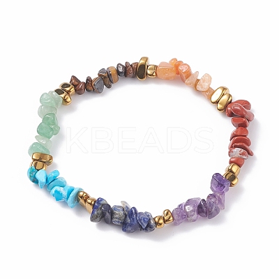 Natural & Synthetic Mixed Gemstone Chips Beaded Stretch Anklet AJEW-AN00490-1