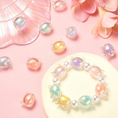 60Pcs 6 Colors UV Plating Rainbow Iridescent Acrylic Beads OACR-CJ0001-36-1