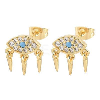 Eye with Cone Brass Micro Pave Cubic Zirconia Dangle Stud Earrings EJEW-A151-03G-1