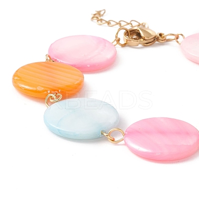 Natural Shell Flat Round Link Chain Bracelet BJEW-C015-07G-1